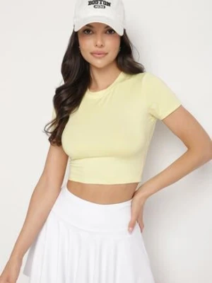 Żółty T-shirt z Wiskozą o Dopasowanym Kroju Typu Crop Top Folirra lovery