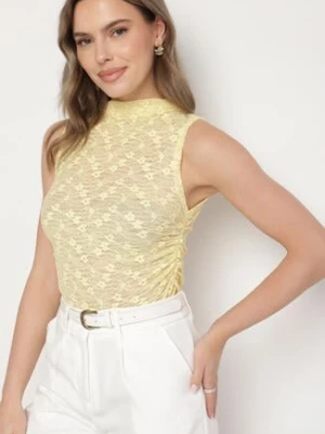 Żółty Top Koronkowy o Dopasowanym Kroju z Marszczeniem Nitwenna retro & icone