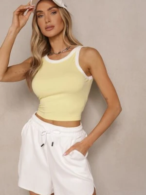 Żółty Top z Prążkowanego Materiału z Lamówką Sonindra j.style