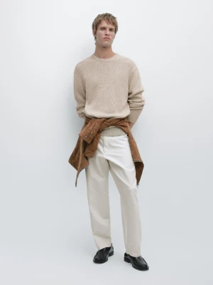 Zwężane Spodnie Z Bawełny I Lnu - Biały Złamany - - Massimo Dutti - Mężczyzna