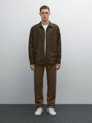 Zwężane Spodnie Z Denimu Z Mieszanki Bawełny - Khaki - - Massimo Dutti - Mężczyzna