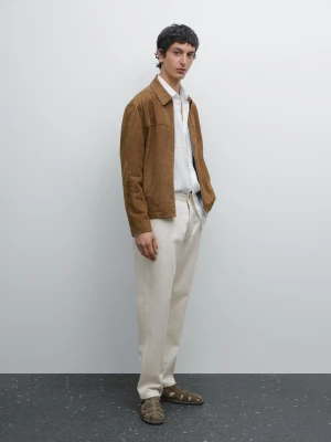 Zwężane Spodnie Z Denimu Z Mieszanki Bawełny - Surowy - - Massimo Dutti - Mężczyzna