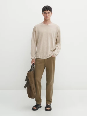 Zwężane Spodnie Z Diagonalu W Jeansowym Stylu - Khaki - - Massimo Dutti - Mężczyzna