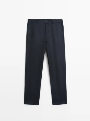 Zwężane Spodnie Z Lnu - Granatowy - - Massimo Dutti - Mężczyzna