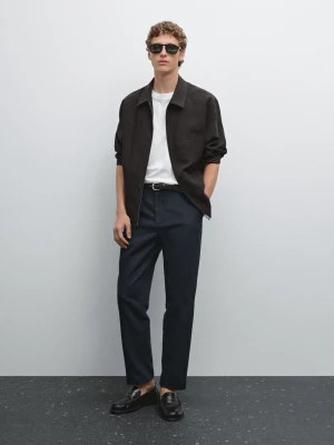 Zwężane Spodnie Z Mieszanki Bawełny I Lnu - Granatowy - - Massimo Dutti - Mężczyzna