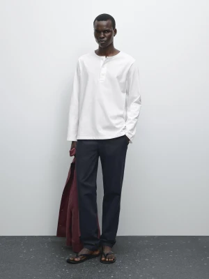 Zwężane Spodnie Z Mieszanki Bawełny I Lnu - Granatowy - - Massimo Dutti - Mężczyzna