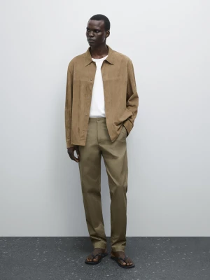 Zwężane Spodnie Z Mieszanki Bawełny - Khaki - - Massimo Dutti - Mężczyzna