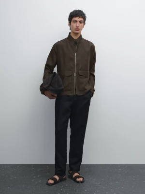 Zwężane Spodnie Ze 100% Lnu - Granatowy - - Massimo Dutti - Mężczyzna