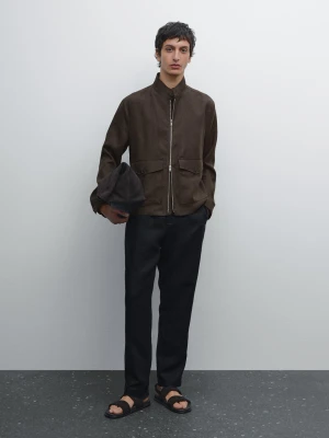 Zwężane Spodnie Ze 100% Lnu - Granatowy - - Massimo Dutti - Mężczyzna