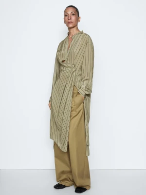 Zwiewna Jedwabna Sukienka W Paski O Asymetrycznym Kroju - Studio - Popielaty - - Massimo Dutti - Kobieta