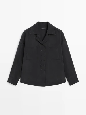 Zwiewna Koszula Dwurzędowa - Szary Antracytowy - Massimo Dutti - Female