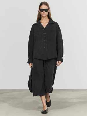 Zwiewna Koszula Dwurzędowa - Szary Antracytowy - Massimo Dutti - Female