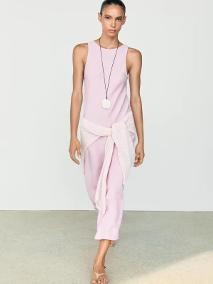 Zwiewna Lniana Sukienka Midi - Roż Past - Massimo Dutti - Female