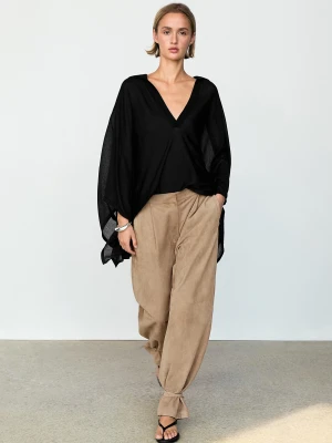 Zwiewna Narzutka Z Kołnierzykiem Polo I Metalicznym Detalem - Czarny - Massimo Dutti - Female