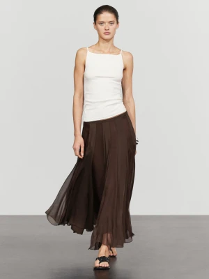 Zwiewna Rozkloszowana Spódnica Midi - Brązowy - Massimo Dutti - Female