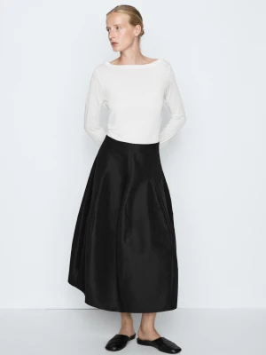 Zwiewna Spódnica Midi Z Przeszyciami - Studio - Czarny - Massimo Dutti - Female