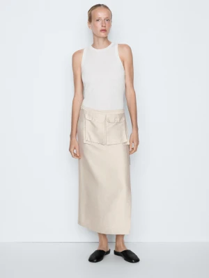 Zwiewna Spódnica Z Kieszeniami - Studio - Popielaty - Massimo Dutti - Female