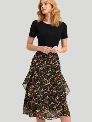 Zwiewna spódnica z naszywanymi falbanami, nadruk w kwiaty Greenpoint
