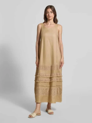 Zwiewna sukienka casual z czystego lnu model 'DOLMEN' Weekend Max Mara Piaskowy