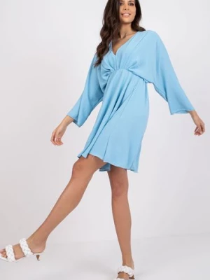 Zwiewna sukienka damska z szerokimi rękawami  - niebieska Italy Moda