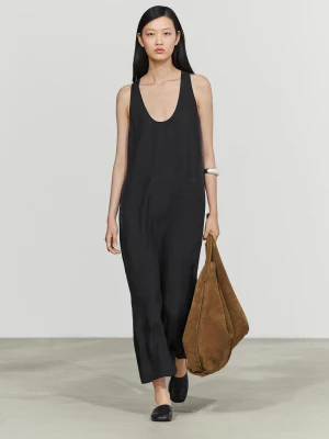 Zwiewna Sukienka Średniej Długości Z Okrągłym Dekoltem - Czarny - Massimo Dutti - Female