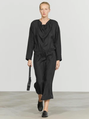 Zwiewna Sukienka Średniej Długości Z Zabudowanym Dekoltem - Czarny - Massimo Dutti - Female