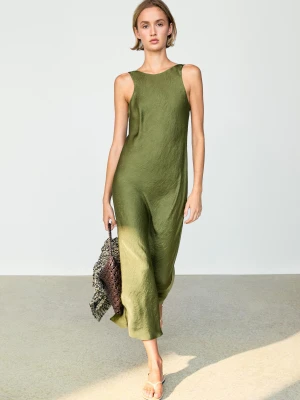 Zwiewna Sukienka Średniej Długości - Zielony - - Massimo Dutti - Kobieta