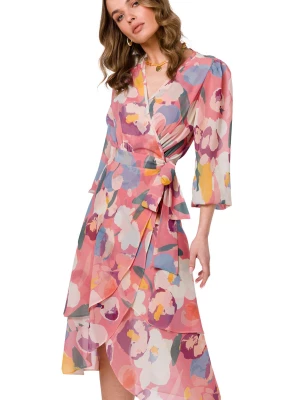Zwiewna sukienka szyfonowa kopertowa z wiązaniem pastelowa Sukienki.shop
