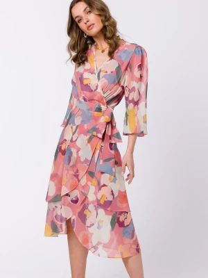 Zwiewna sukienka szyfonowa kopertowa z wiązaniem pastelowa Sukienki.shop