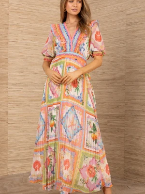 ZWIEWNA SUKIENKA W POMARAŃCZOWY WZÓR HALE BOB