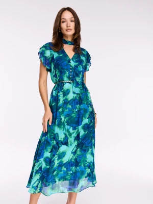 Zwiewna sukienka we wzory z bufkami i wiązaniem TARANKO