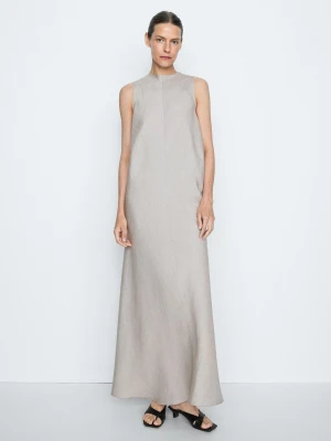 Zwiewna Sukienka Z Falbaną - Studio - Popielaty - Massimo Dutti - Female
