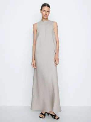 Zwiewna Sukienka Z Falbaną - Studio - Popielaty - - Massimo Dutti - Kobieta