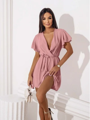 Zwiewna sukienka z kopertowym dekoltem ALICJA - brudny róż  magmac 