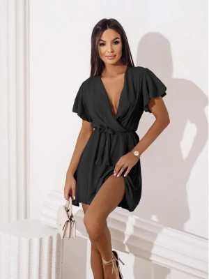 Zwiewna sukienka z kopertowym dekoltem ALICJA - czarna  magmac 
