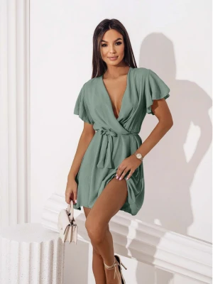 Zwiewna sukienka z kopertowym dekoltem ALICJA - matcha  magmac 