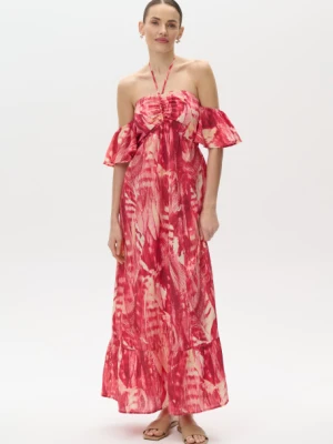 Zwiewna sukienka z tropikalnym nadrukiem w odcieniach różu Greenpoint