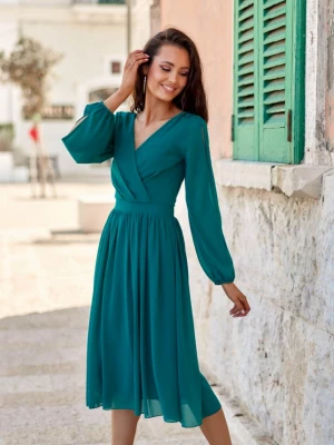 Elegancka zielona szyfonowa sukienka z długim rękawem Luca2 Roco