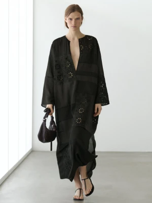 Zwiewna Tunika Z Haftem - Czarny - Massimo Dutti - Female