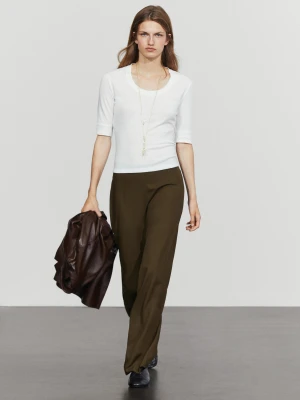 Zwiewne Spodnie Baggy - Popielaty Brąz - Massimo Dutti - Female