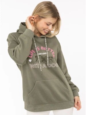Zwillingsherz Bluza "Dog Life" w kolorze khaki rozmiar: L/XL