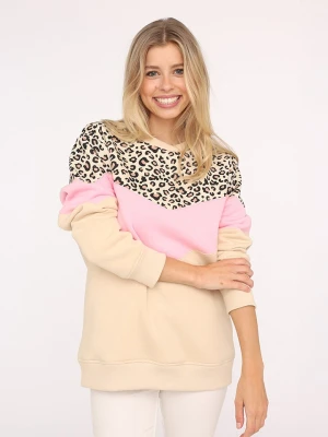 Zwillingsherz Bluza "Konny" w kolorze beżowo-jasnoróżowo-czarnym rozmiar: L/XL