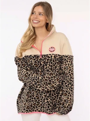 Zwillingsherz Bluza polarowa "Leo Lover" w kolorze beżowo-czarnym rozmiar: L/XL
