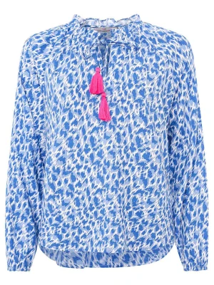 Zwillingsherz Bluzka "Colorful Leopard" w kolorze niebiesko-białym rozmiar: S/M