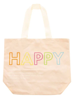 Zwillingsherz Shopper bag "Happy" w kolorze beżowym - 36 x 46 cm rozmiar: onesize