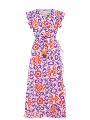 Zwillingsherz Sukienka "Maddy" w kolorze fioletowo-pomarańczowym rozmiar: L/XL